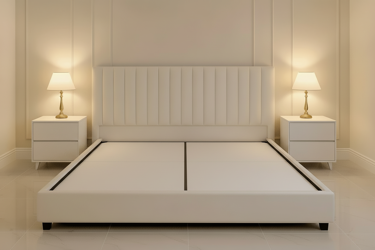 Ivory Vertical-Channel Divan Bed – Bespoke Modern Grandeur