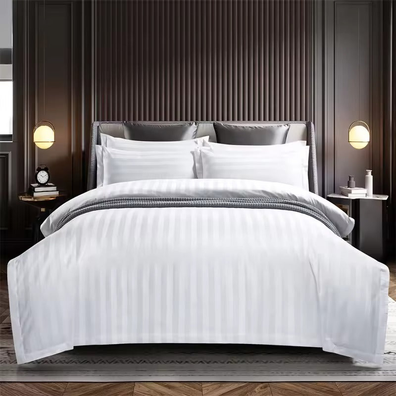 Hotel White Stripe 144TC Flat Sheet